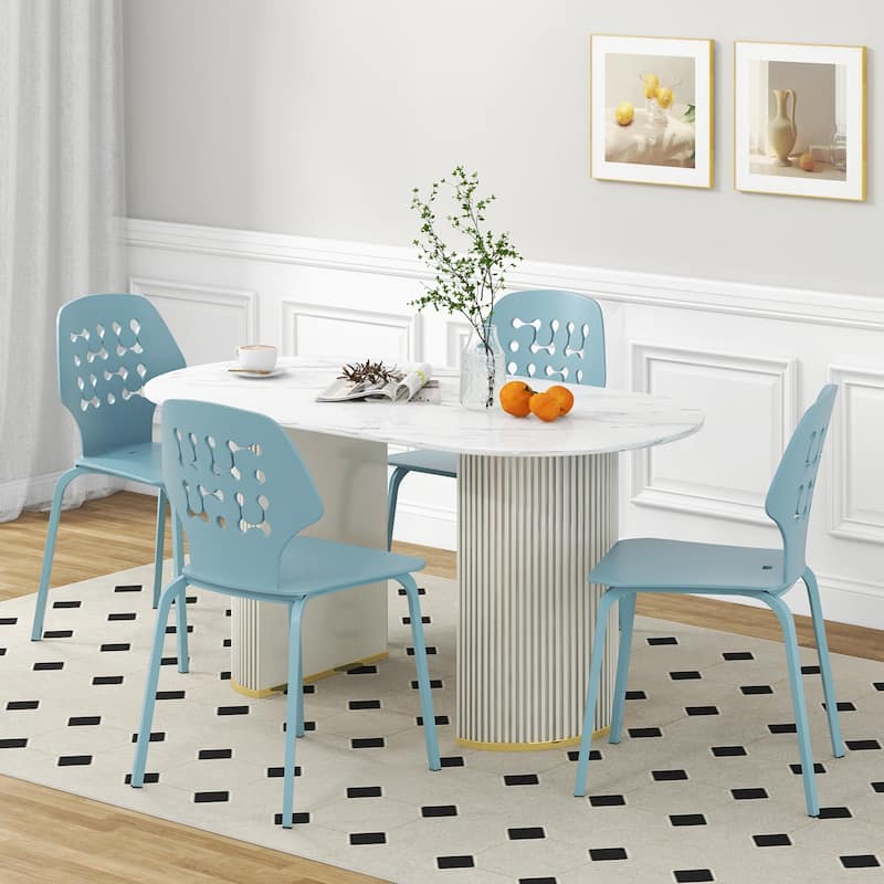 Set of 4 Metal Dining Chair with Hollowed Backrest and Metal Legs - 17.5" x 21" x 33.5" (L x W x H)
