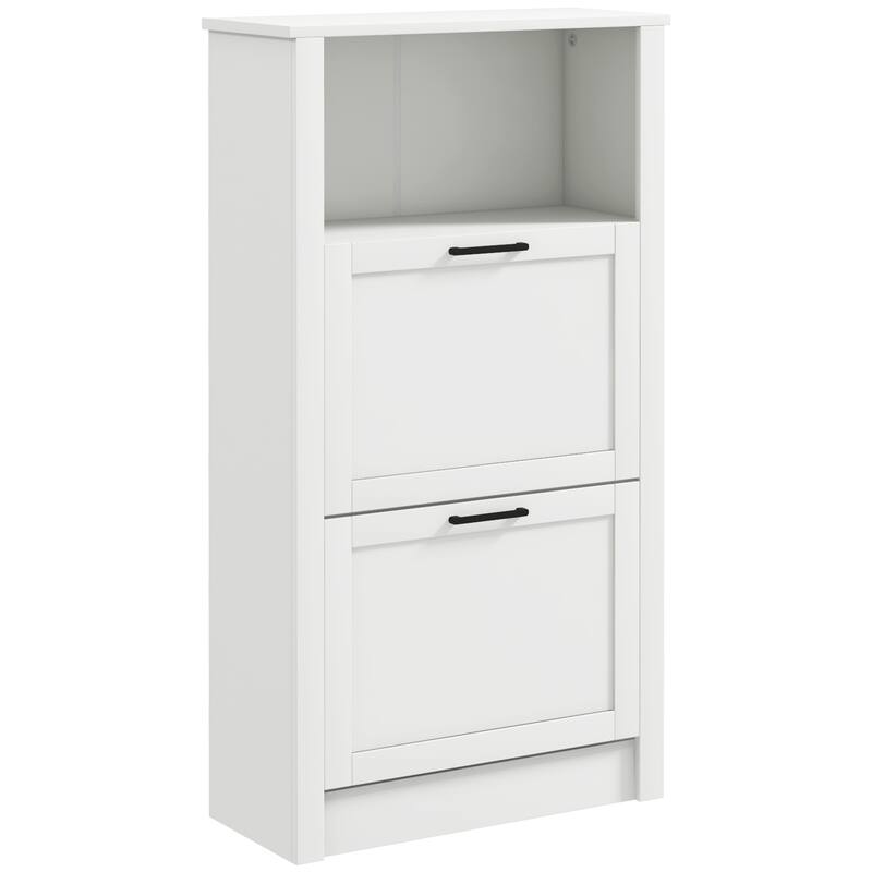 HOMCOM Shoe Cabinet, Freestanding Shoe Storage Cabinet Organizer with 2 Flip Drawers, Adjustable Shelves
