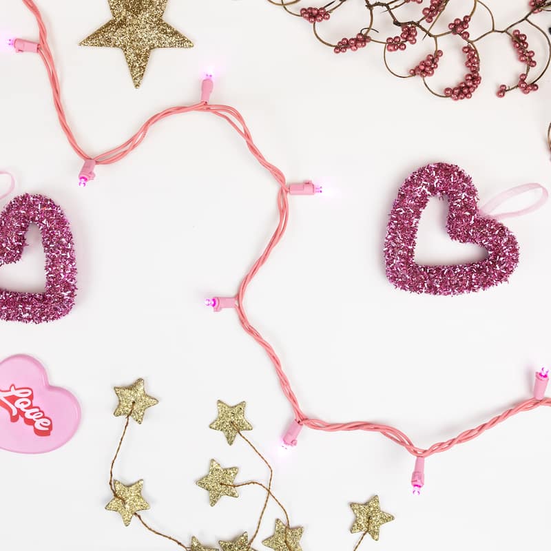 100-Count Pink LED Wide Angle Christmas Lights 33ft Pink Wire - 33'