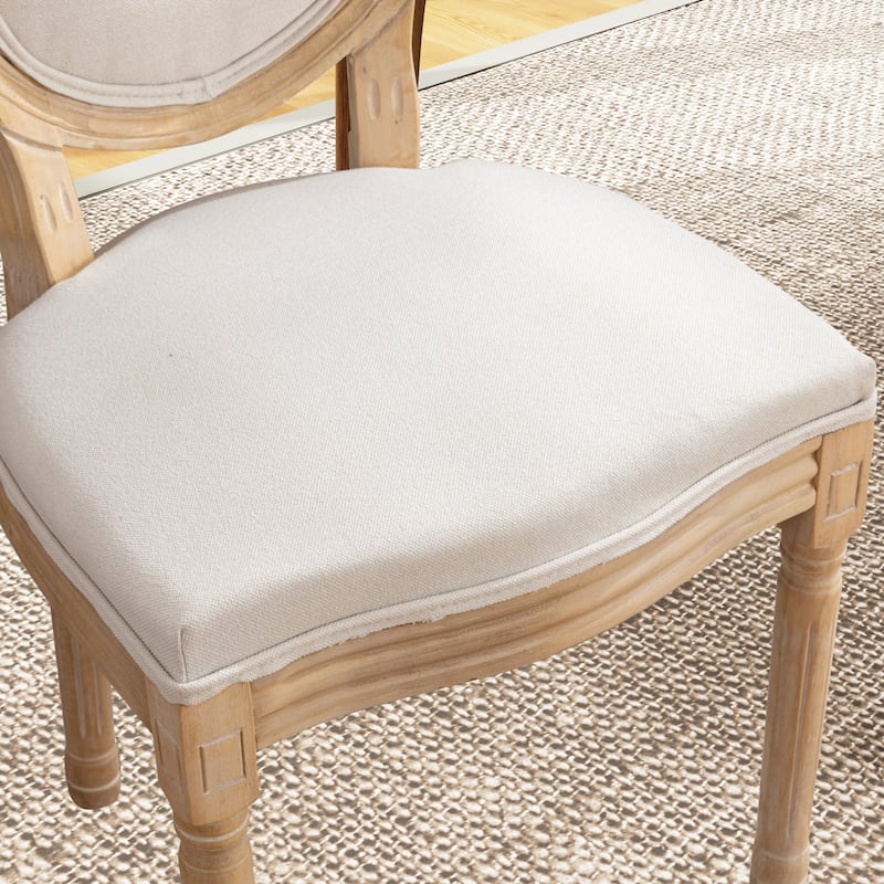 French Country Solid Wood Fabric Dining Chair Set of 2