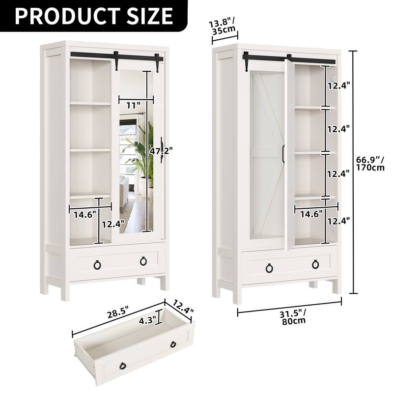Farmhouse Tall Bathroom Storage Cabinet with Doors And Adjustable Shelf