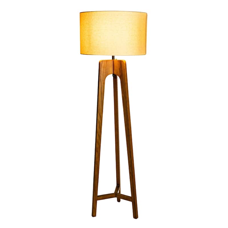 Rubberwood Tripod Floor Lamp with Linen Shade - 19.7"L x 19.7"W x 63.0"H