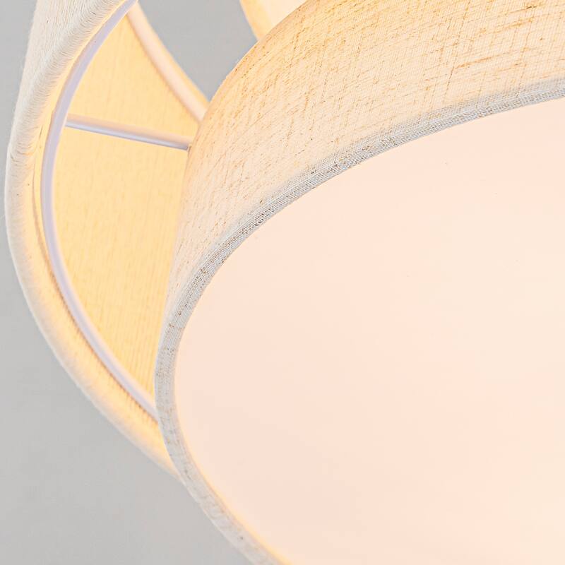 4-Light Off-white Drum Chandelier Kitchen Island Pendant Light
