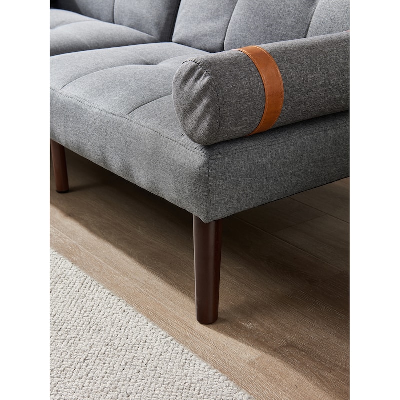 Convertible Sofa Bed Futon with Solid Wood Legs Linen Fabric