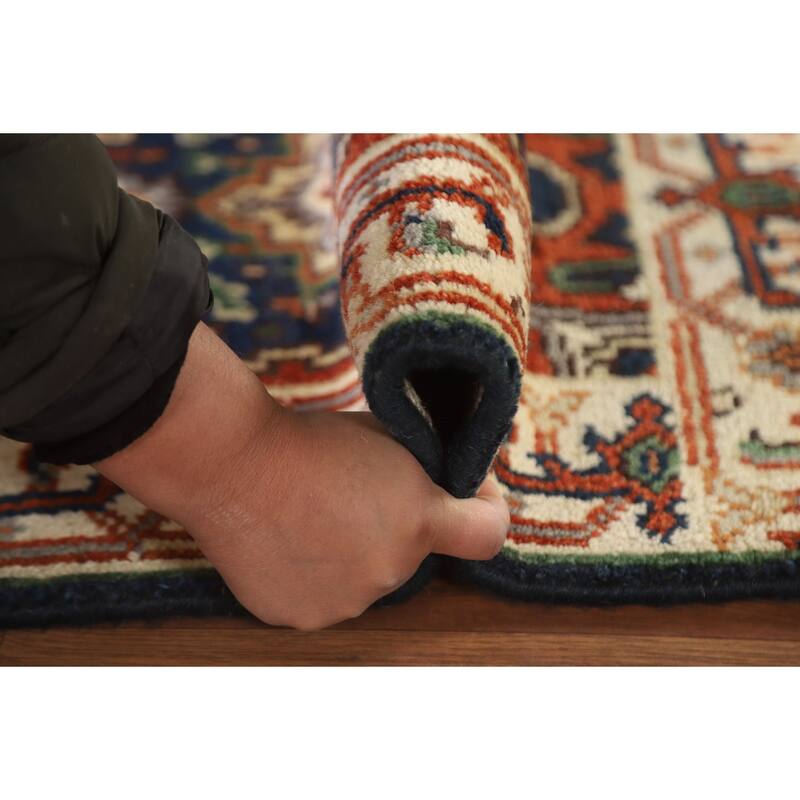 Hand Knotted Oriental 100% Wool Carpet Traditional Medallion Navy Blue & Blues Heriz (serapi) Area Rug - 3' 0'' X 2' 0''