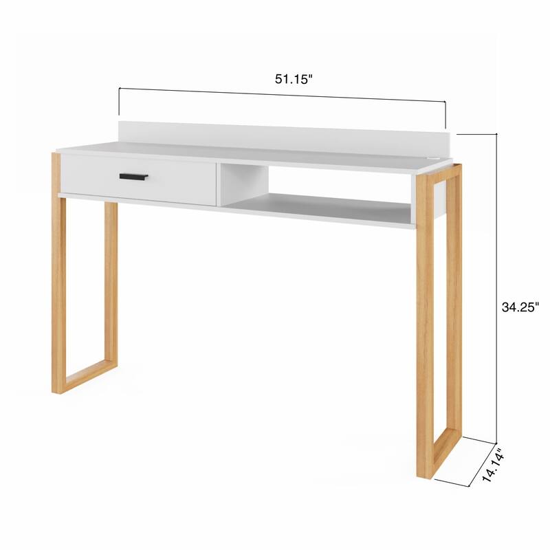 Modern Computer Desk with Drawer, Space-Saving, Shelf and Dual USB Charging Ports