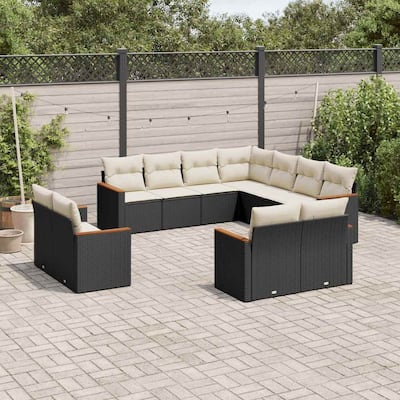 vidaXL Patio Sofa Set with Cushions Outdoor Conversation Furniture Poly Rattan