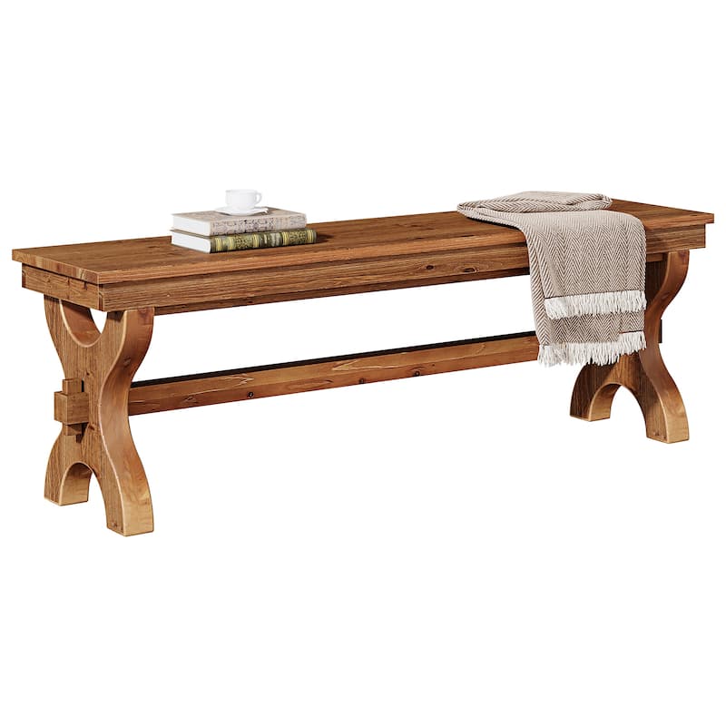 Solid Wood Entryway Bench, 55-Inch Farmhouse Indoor Bench