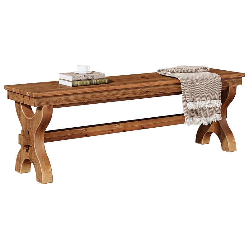 Solid Wood Entryway Bench, 55-Inch Narrow Farmhouse Indoor Bench