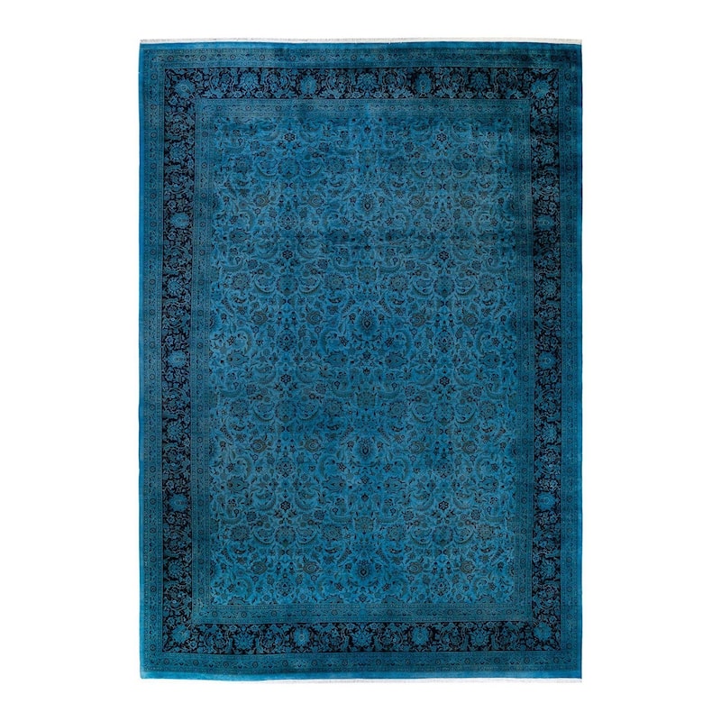 Overton Hand Knotted Wool Vintage Inspired Modern Contemporary Overdyed Blue Area Rug - 10' 2" x 14' 7"