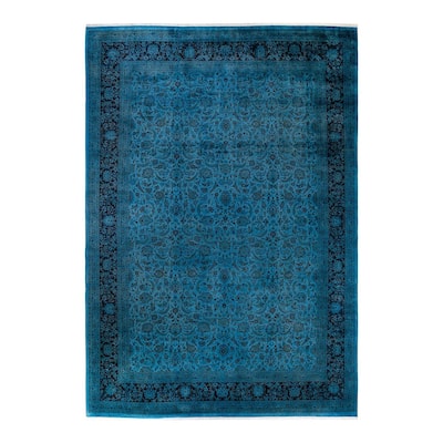 Overton Hand Knotted Wool Vintage Inspired Modern Contemporary Overdyed Blue Area Rug - 10' 2" x 14' 7"