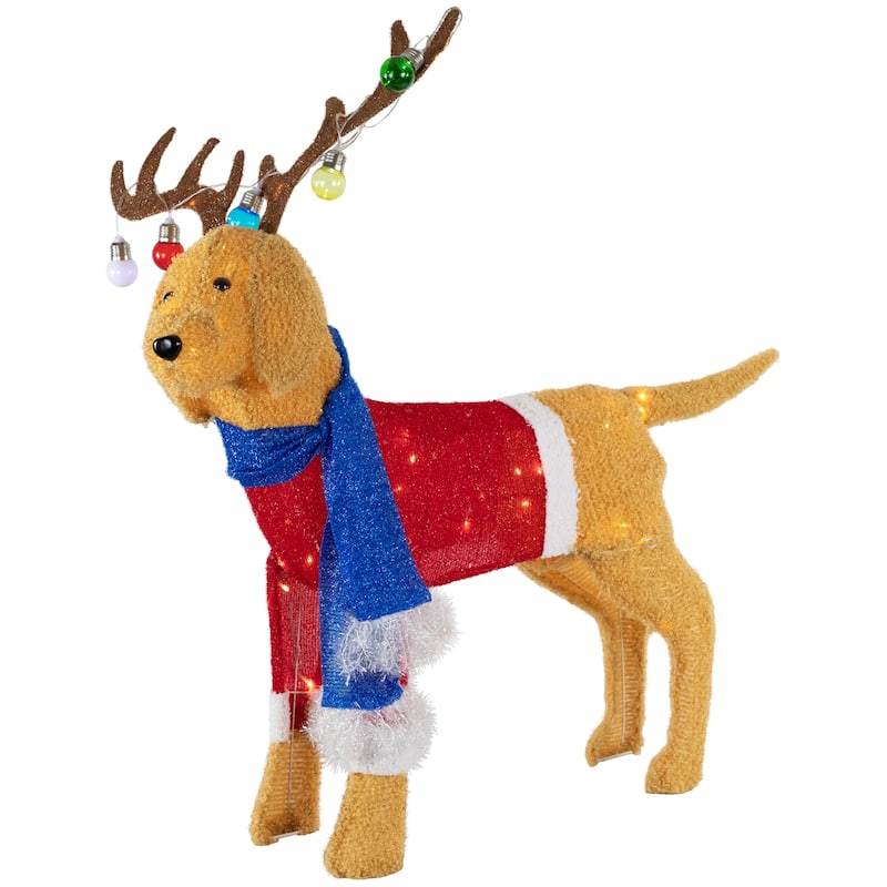 36.5" LED Dog Wearing Antlers Christmas Outdoor Yard Decoration - Brown