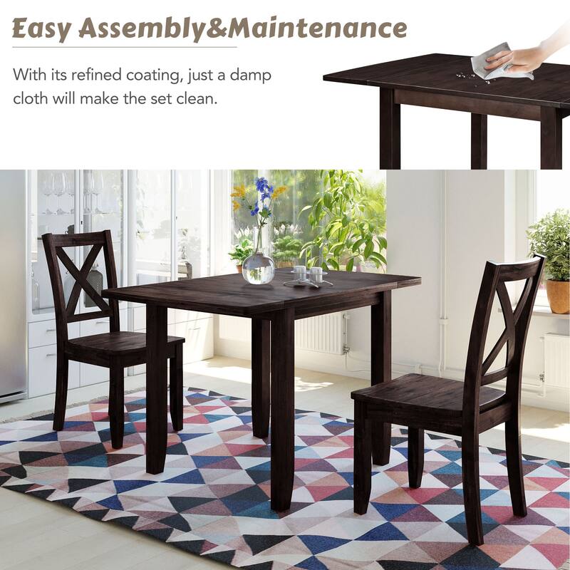Espresso 3-Piece Breakfast Nook Dining Table Set with Drop Leaf Table & 2 Chairs
