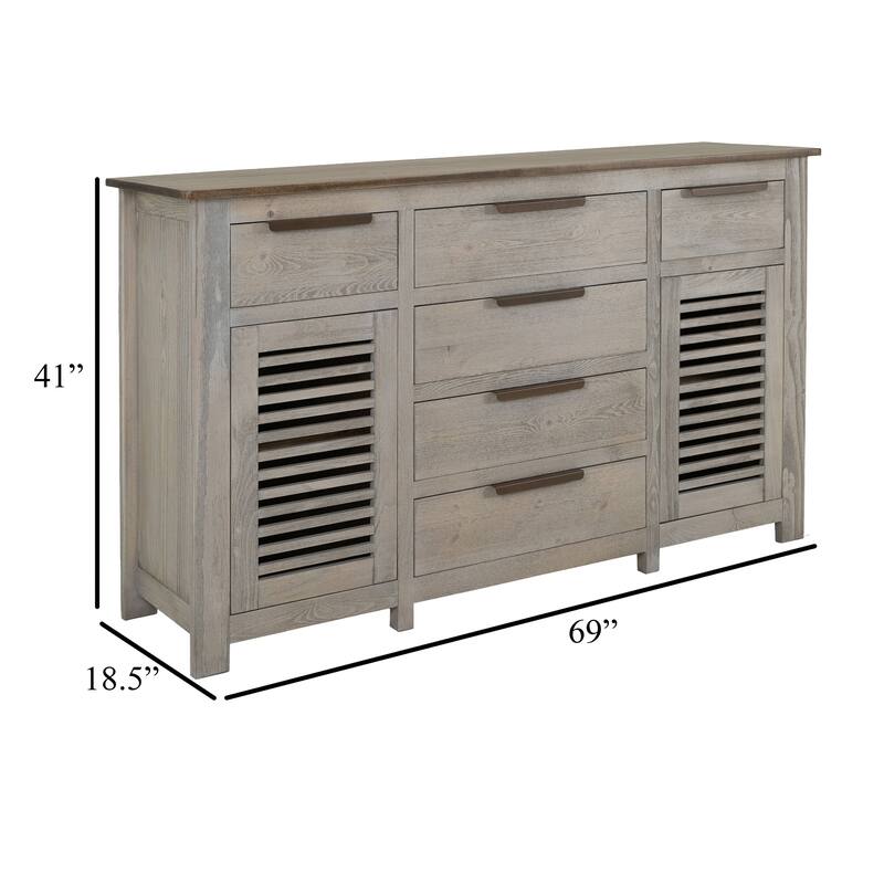 Boney Sideboard Buffet Console, 6 Drawers 2 Doors, Cream Brown 69 Inch