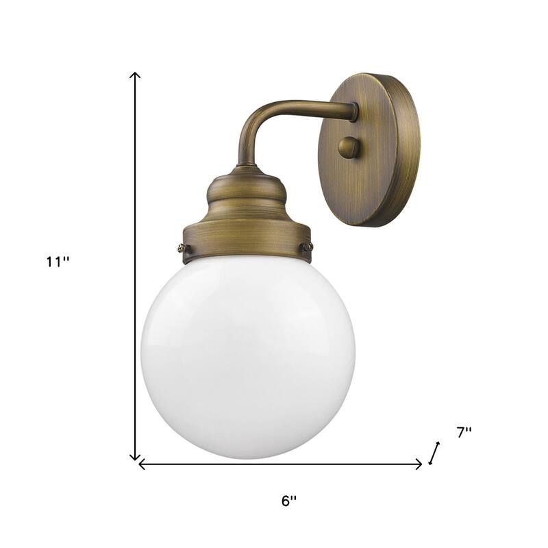 One Light Gold Wall Sconce with Round Glass Shade Hardwired and Dimmable Fixture for Bathroom or Hallway - 11" H x 6" W x 7" D