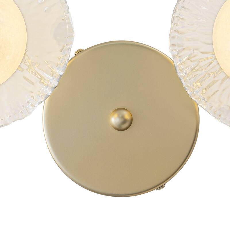 Gold Lotus Leaf Textured Glass Plate Wall Sconce Moon Globe Lampshade