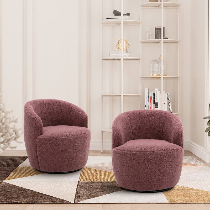 Ouyessir Modern Teddy Upholstered Swivel Barrel Chair(Set of 2) - Burgundy