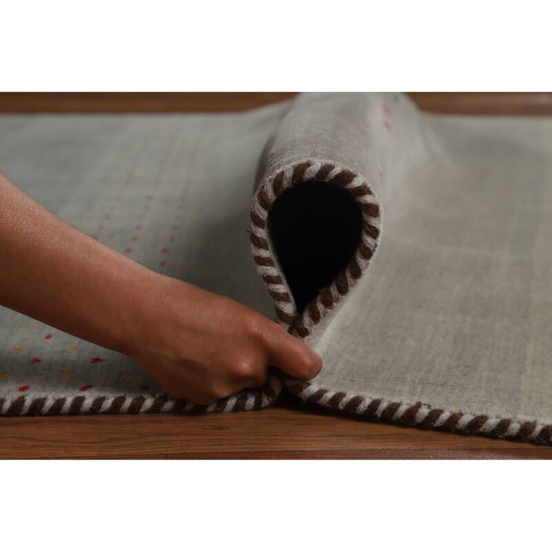 Hand Knotted Oriental 100% Wool Carpet Tribal Stripe Greys & Charcoal Gabbeh Area Rug - 5' 9'' X 4' 3''