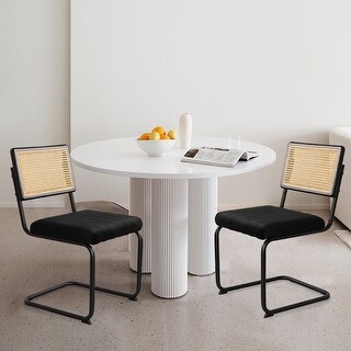 Modern Velvet Upholstered Dining Chairs with Rattan Backrest & Metal Frame