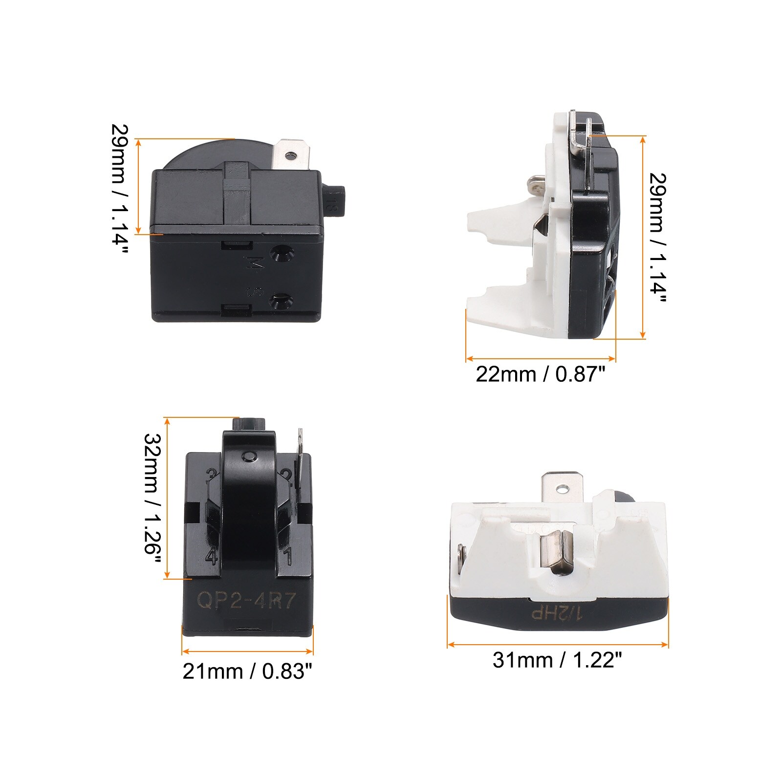 QP-02-4.7 PTC Refrigerator Start Relay & Overload Protector Combo (1 Pin, 1/2HP) For Mini Fridges & Coolers - View #5