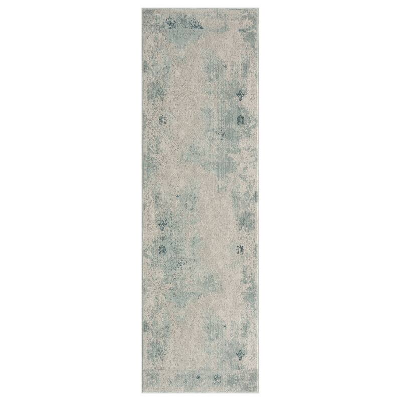 Porch & Den Hofer Distressed Blue and Beige Abstract Geometric Area Rug - 2'6" x 8' - Abstract Sky