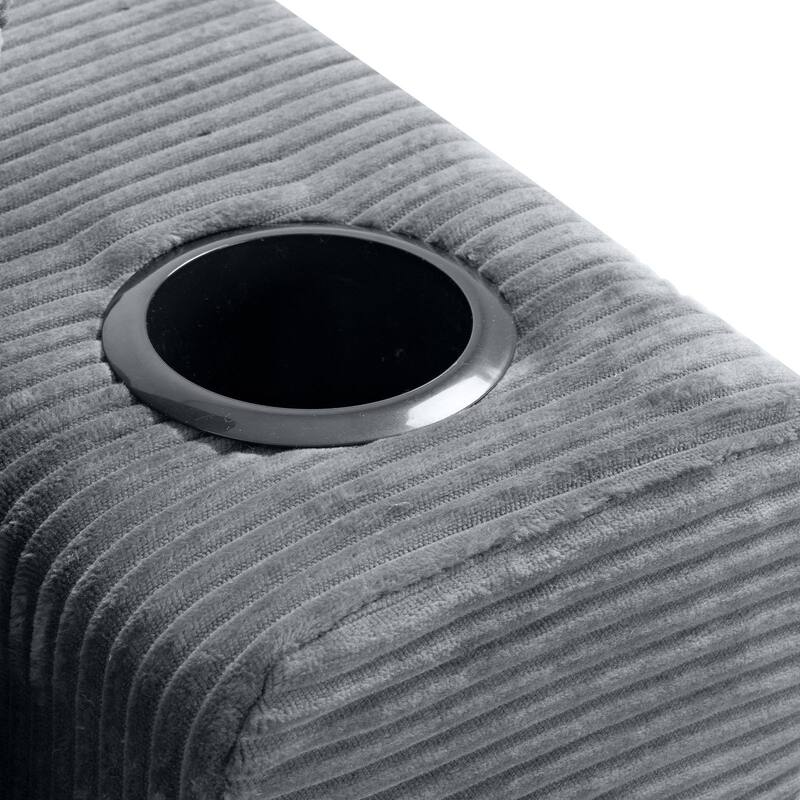 87 Inch 3 Seater Sofa Couch, Deep Seat Corduroy Living Room Sofa with Cup Holders and Side Pockets