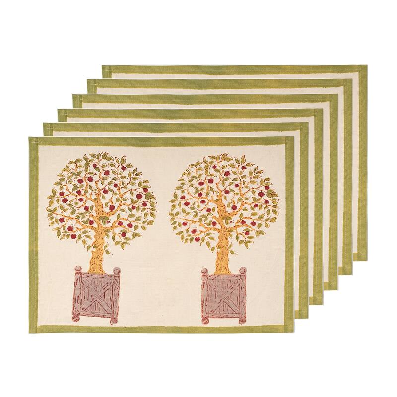 Couleur Nature Orange Tree Placemats - Red/Green - 15" x 18" - Set of 6 - 15" x 18" - Red/Green