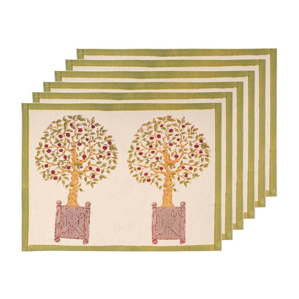 Couleur Nature Orange Tree Placemats - Red/Green - 15" x 18" - Set of 6 - 15" x 18"