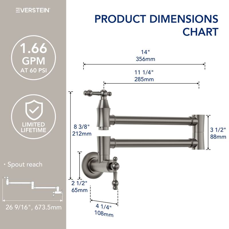 Wall Mounted Solid Brass Cold-Water Pot Filler Folding Kitchen Faucet