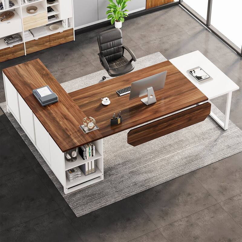 70.8" Executive Desk L-Shaped Office Computer Desk with 55" File Cabinet