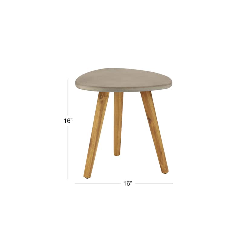 Gray Concrete Inspired Oval End Table Outdoor Accent Table with Brown Tapered Wood Legs