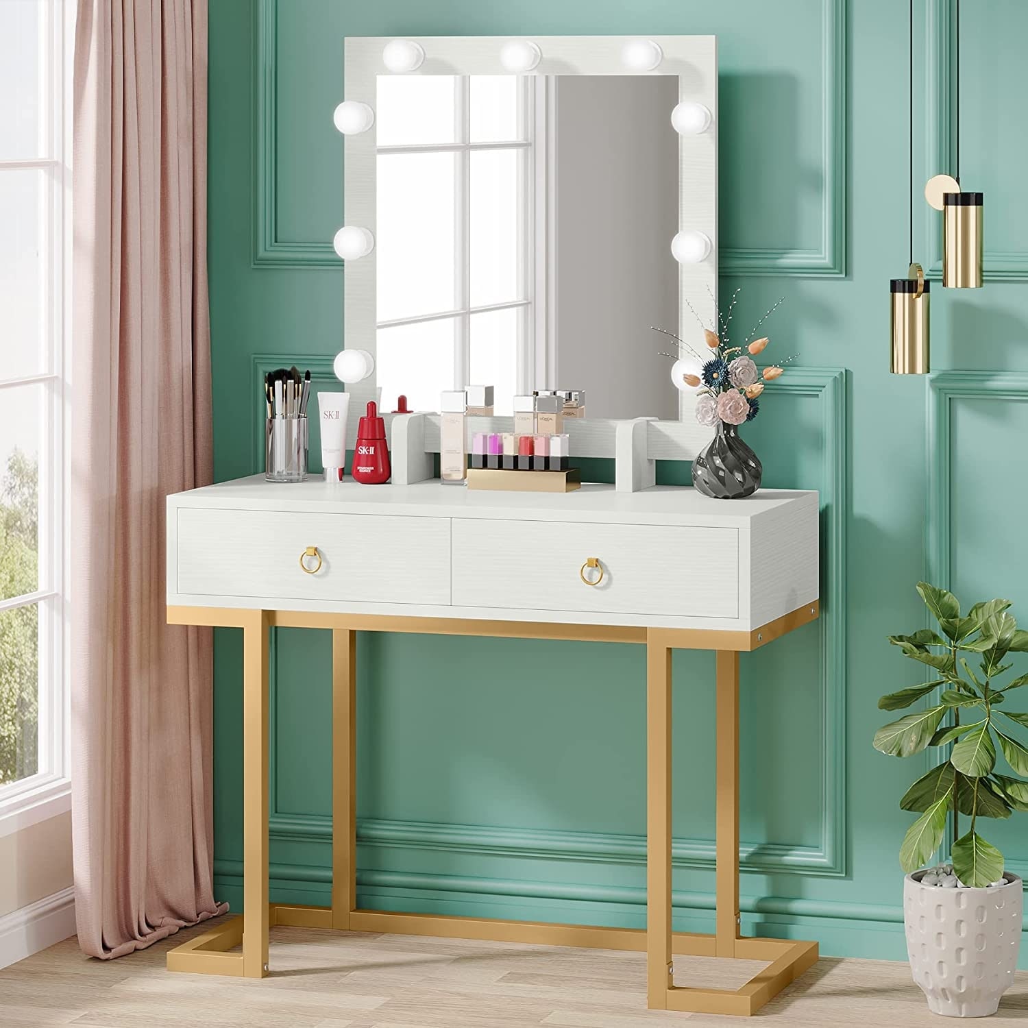 Makeup dresser cheap with lighted mirror