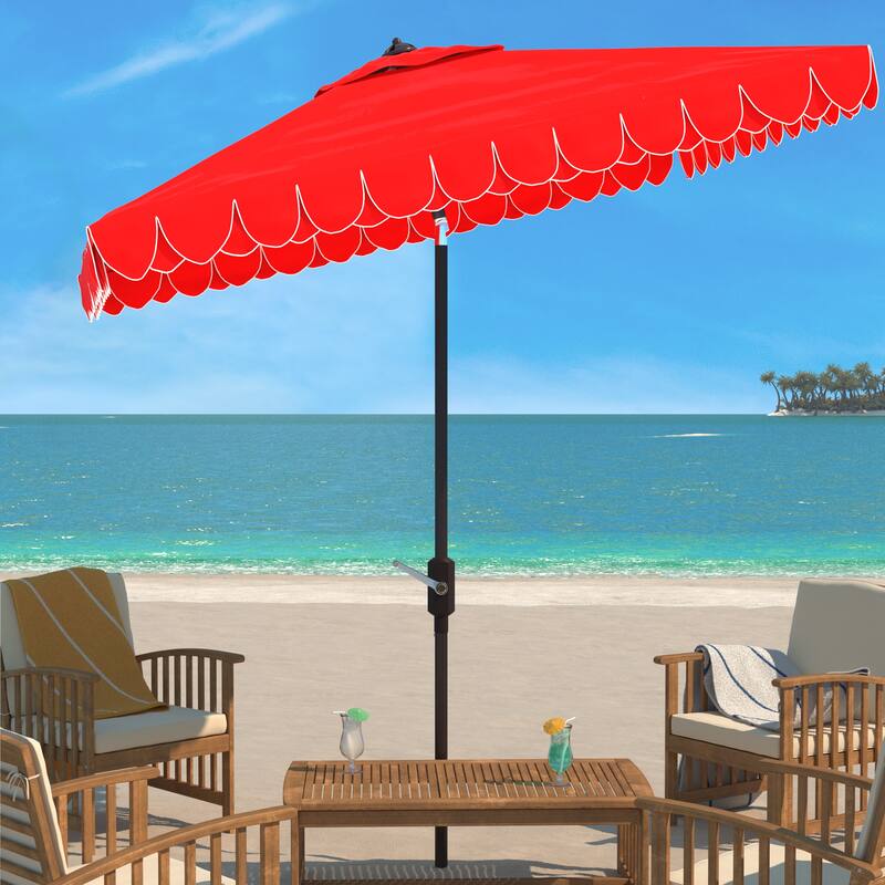 SAFAVIEH Outdoor Naima Valance 7.5 Ft Square Umbrella - Red