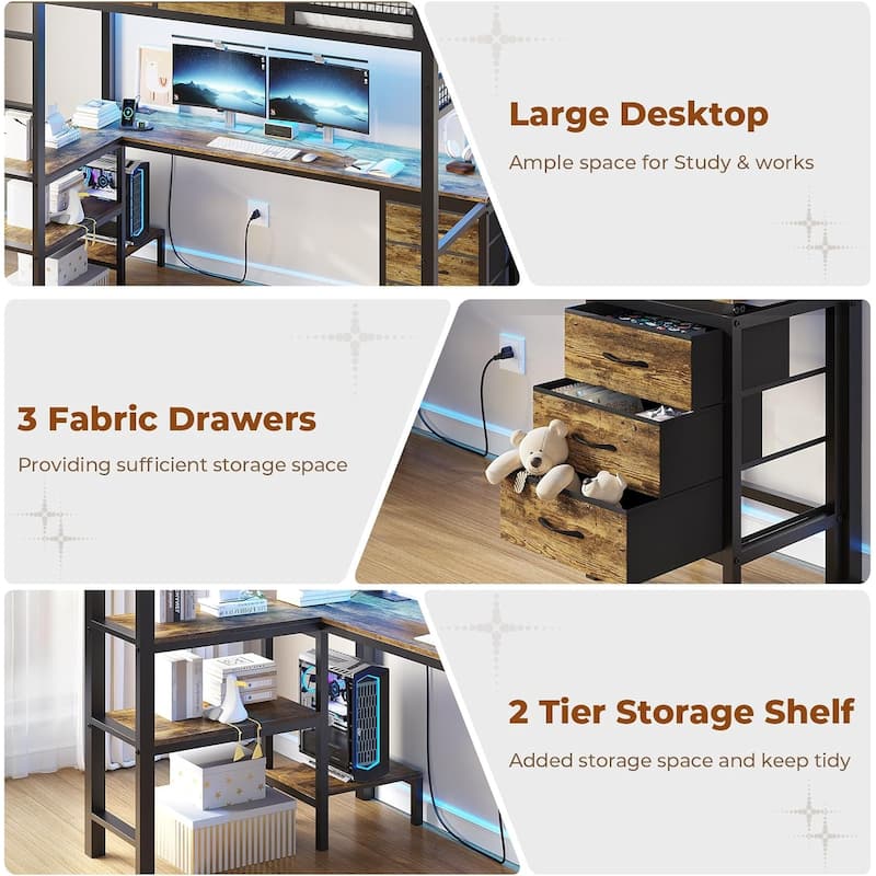 Loft Bed with Desk Gaming Bunk Bed LED Lights Charging Station