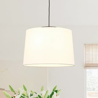 Coastal-style 3-Light Tapered Linen Fabric Pendant - 19.7 in