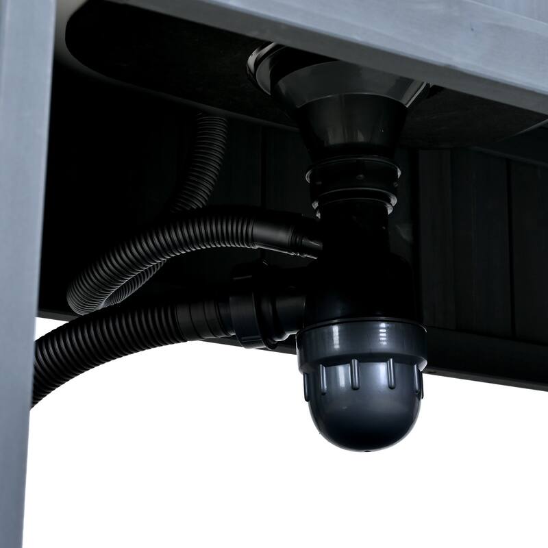 41.7'' Rolling Outdoor Kitchen Island, Solid Wood Kitchen Cart with Sink and Stainless Table Top