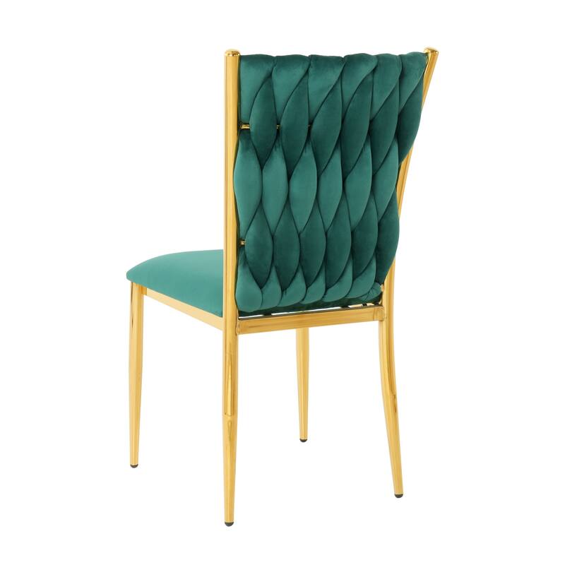 Modern Simple Velvet Dining Chair, Family Bedroom Stool Back Student Table Chair, Gold-Plated Metal Chair Legs (Set of 4)