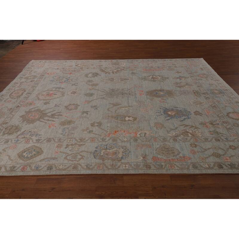 Light Blue Turkish Oushak Vegetable Dye Area Rug Handmade Wool Carpet - 8'2"x 9'10"