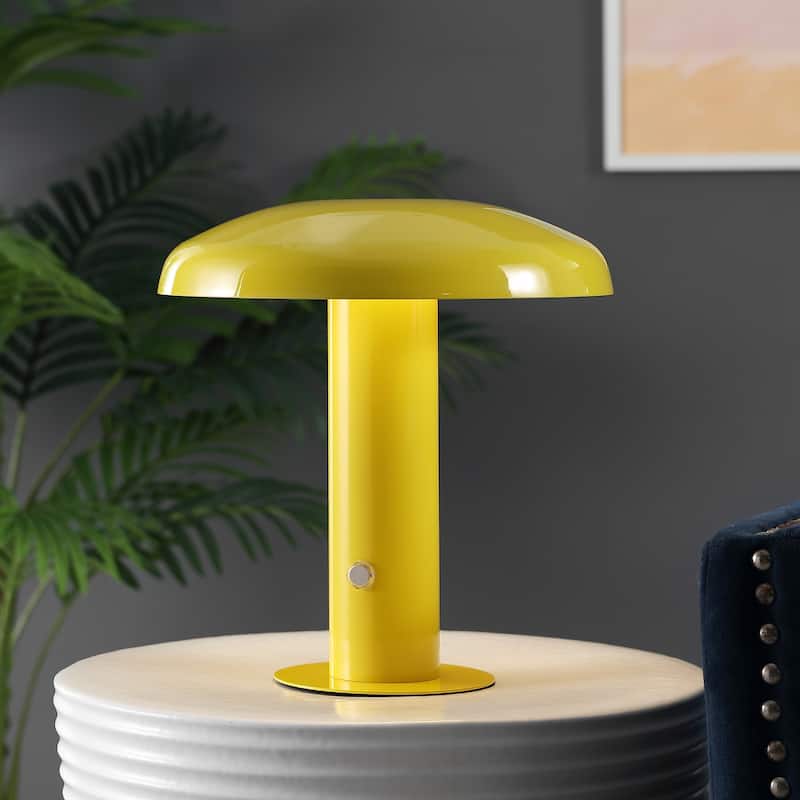 Boletus 11" Contemporary Bohemian Rechargeable/Cordless Iron Integrated LED Mushroom Table Lamp, by JONATHAN Y