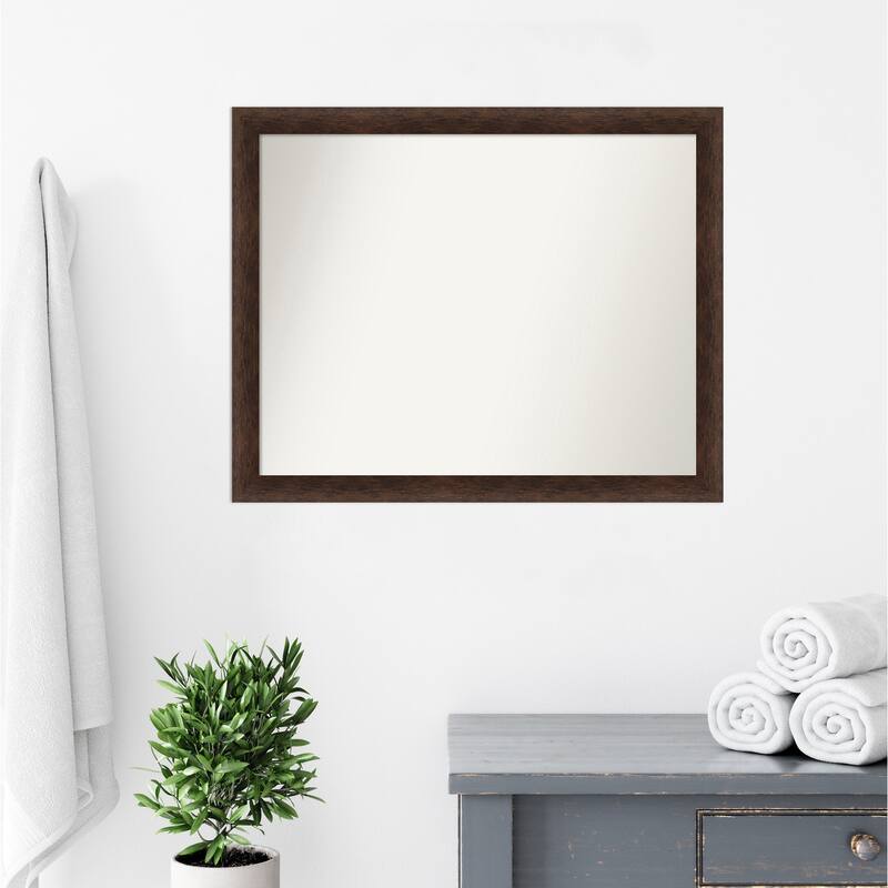 Warm Walnut Narrow Non-Beveled Wood Framed Bathroom Vanity Wall Mirror - Warm Walnut Narrow