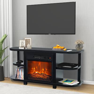 48" Modern Black Electric Fireplace TV Stands Media Console for TVs up to 55"