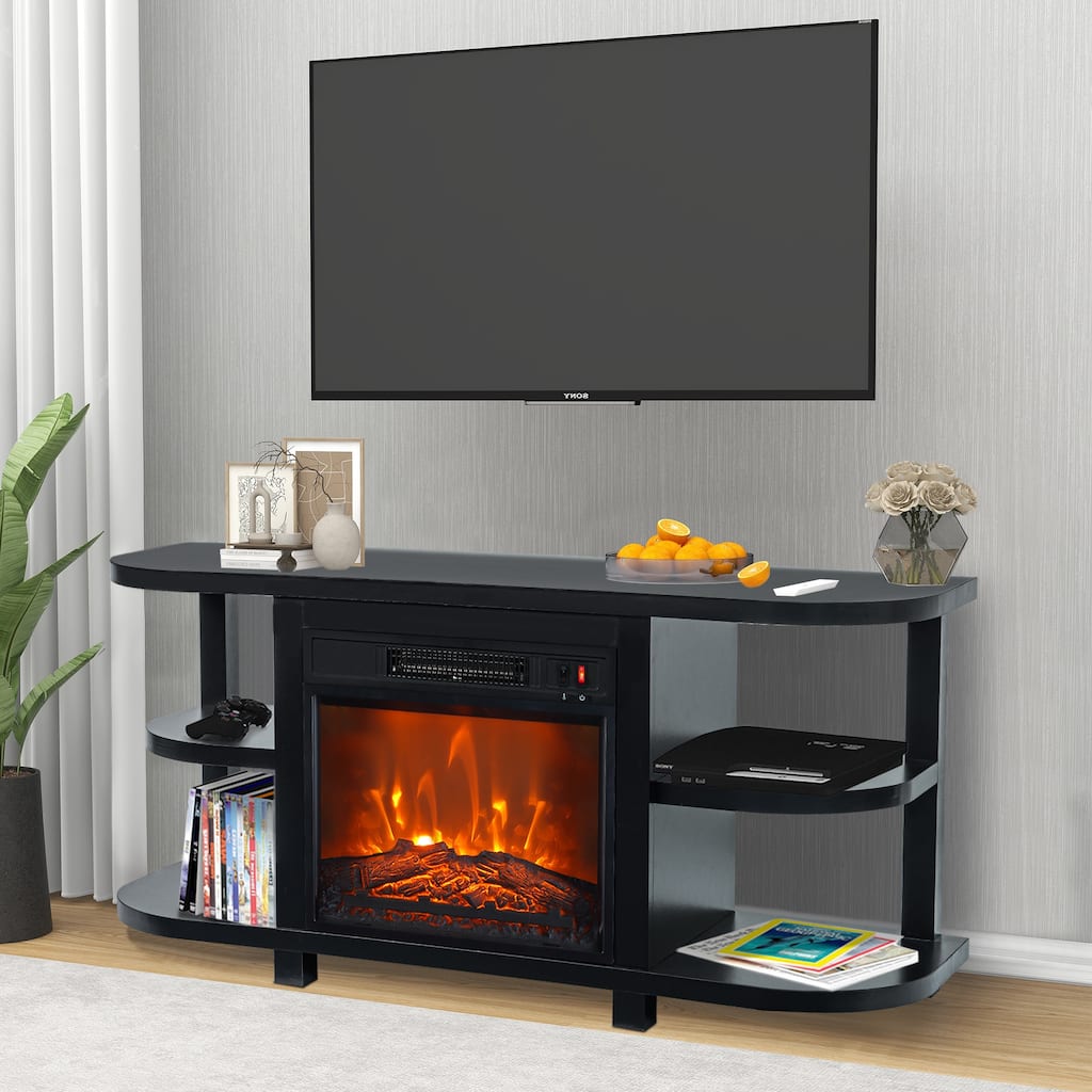 48" Modern Black Electric Fireplace TV Stands Media Console for TVs up to 55"