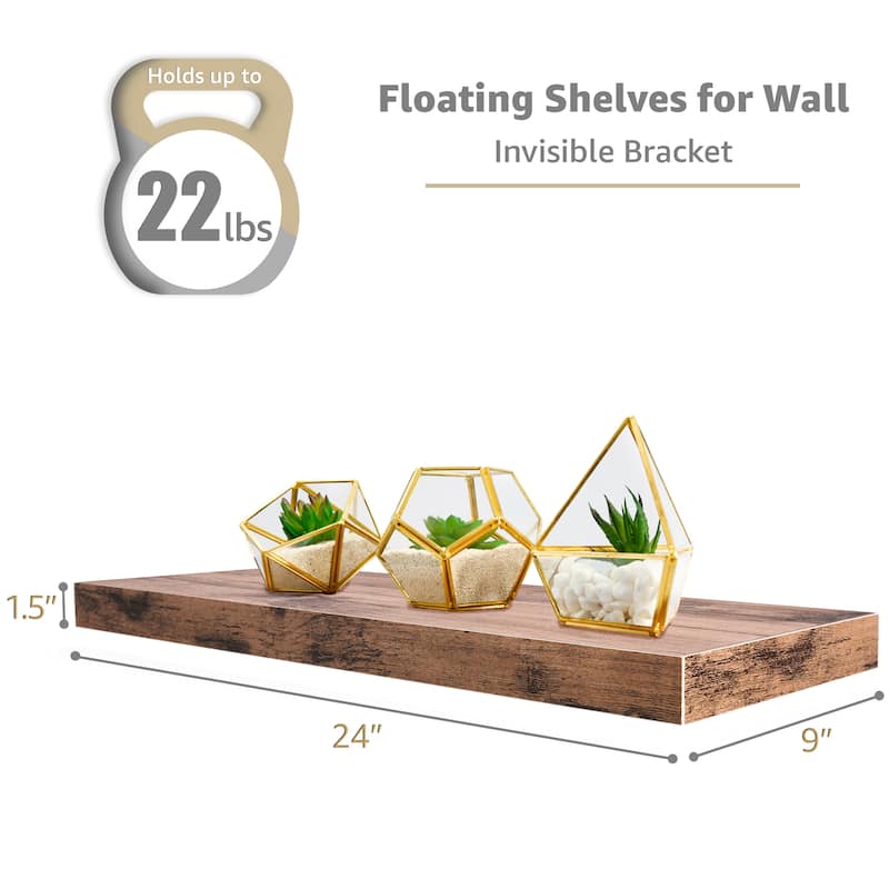 Sorbus Floating Wall Shelves Wall Mounted (4 Pack) - 24" L X 9" W X 1.5"H
