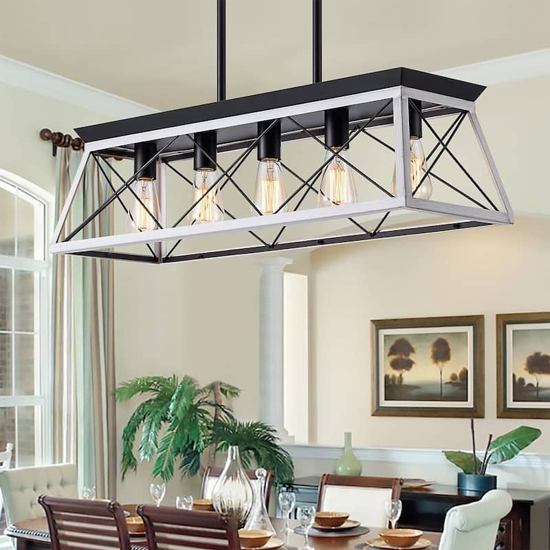 Farmhouse Restaurant 5-Light Metal Rectangular Chandelier