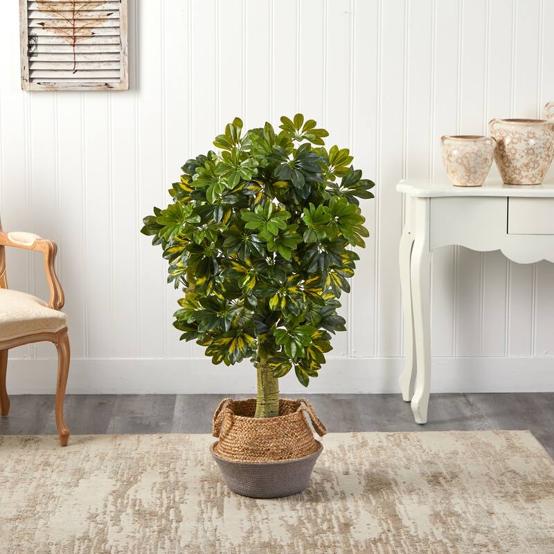 Artificial Schefflera Tree 4ft Real Touch Indoor Plant with Planter - Green - 61 Inches and Over