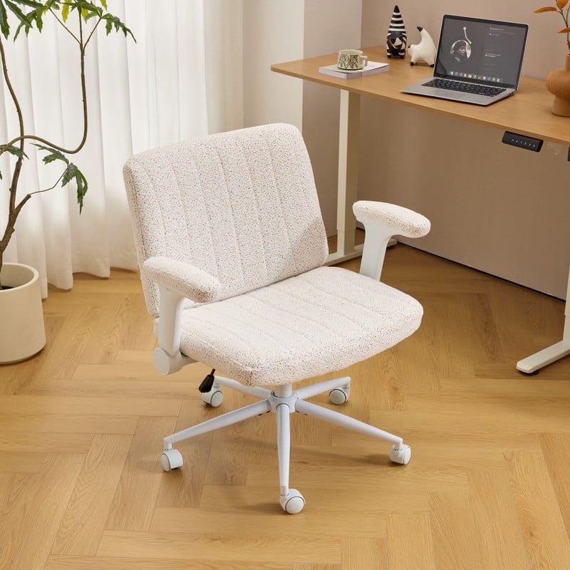 Speckled Chenille Swivel Chair With Flip-Up Arms For Cross-Legged