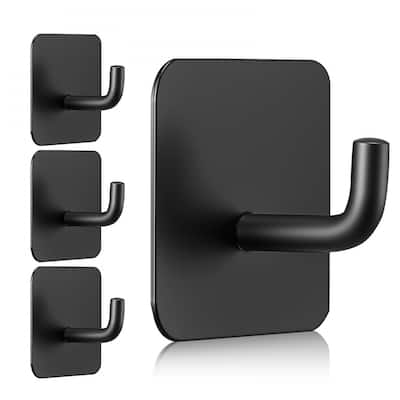 4-Pack Adhesive Wall Hooks Matte Black Stainless Steel Heavy Duty Easy No-Drill Installation - 1.77 x 1.77 x 1.22 in