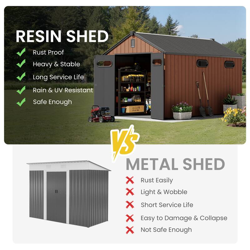 8' x 8' / 8' x 10'/ 8' x 12' Outdoor Storage Shed with Lockable Double Doors for Garden, Backyard, Patio