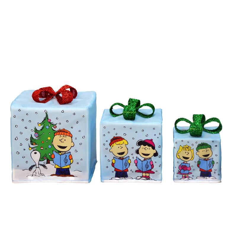 8"x 10"x 12" Peanuts PreLit LED Presents Printed Carolers