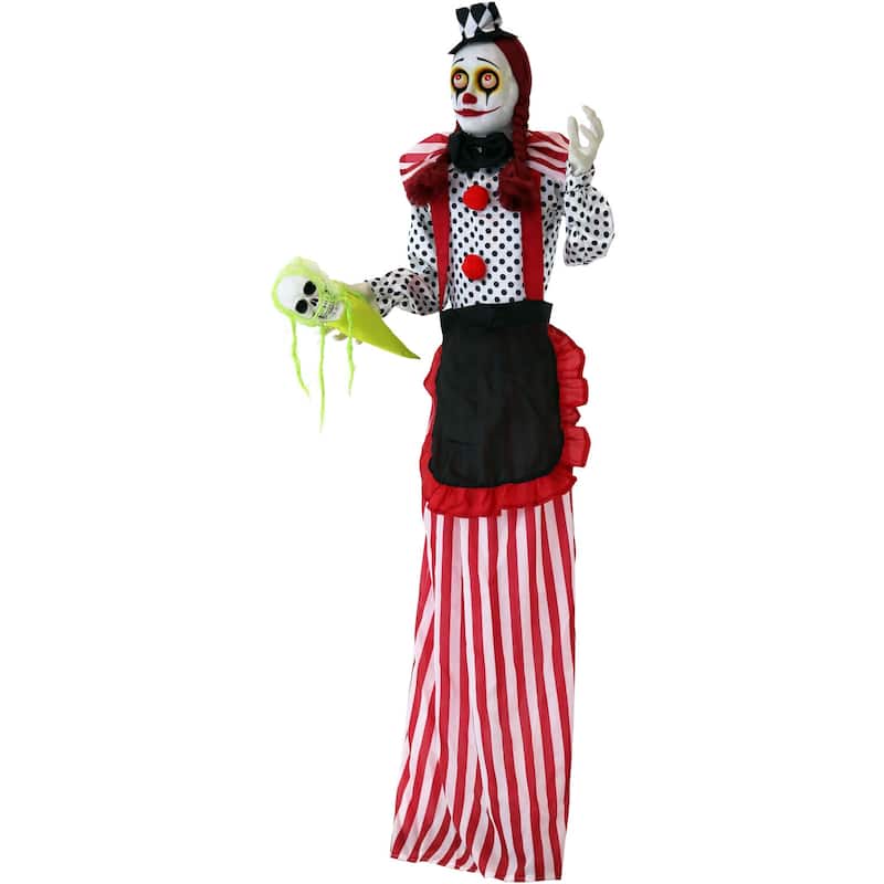 Haunted Hill Farm 5.4-ft. Standing Clown, Indoor/Covered Outdoor Halloween Decoration, LED Red Eyes, Poseable, Buffy